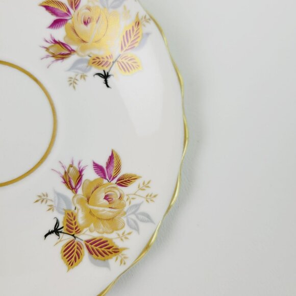 Vintage Rosina Heavy Gold Teacup & Saucer Yellow Rose Leaves Fall Autumn - Picture 15 of 16